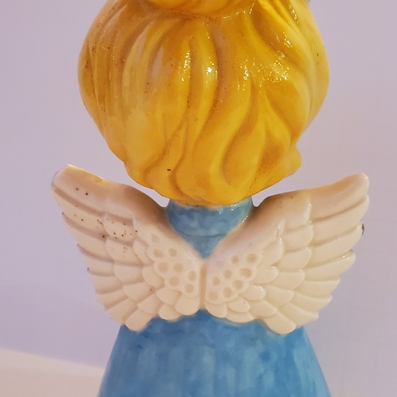 VTG Christmas Angel Choir Hand Painted Ceramic Figurine MCM 60s 70s Blue Blonde - Picture 6 of 11